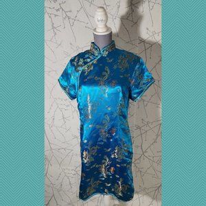 Kaiyu Blue Floral Brocade Traditional Midi Chinese Dress